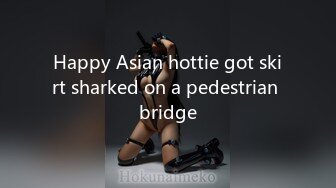 Happy Asian hottie got skirt sharked on a pedestrian bridge